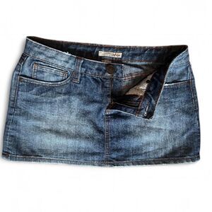 Vintage 00’s refuge low rise denim mini skirt w light distressing and sequins